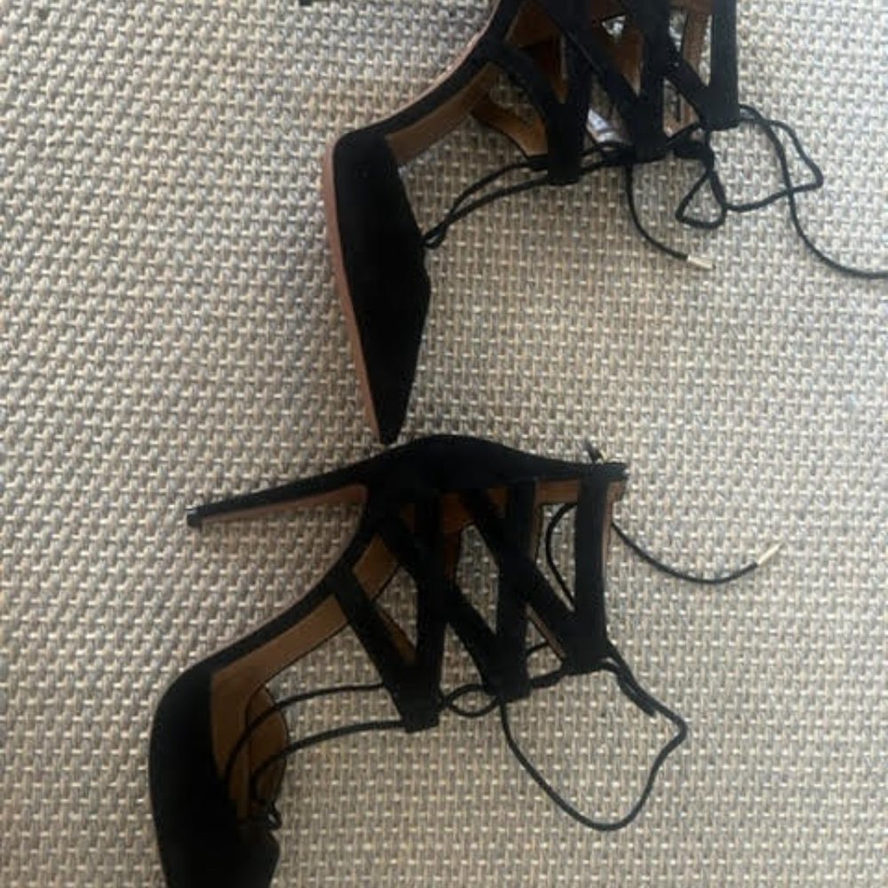 AQUAZZURA Belgravia Suede Black Strappy Heels Stiletto - BRAND NEW NEVER WORN - Picture 10 of 15